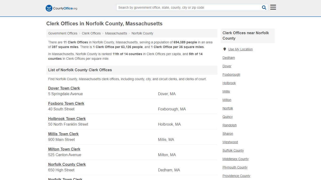 Clerk Offices - Norfolk County, MA (County & Court Records)